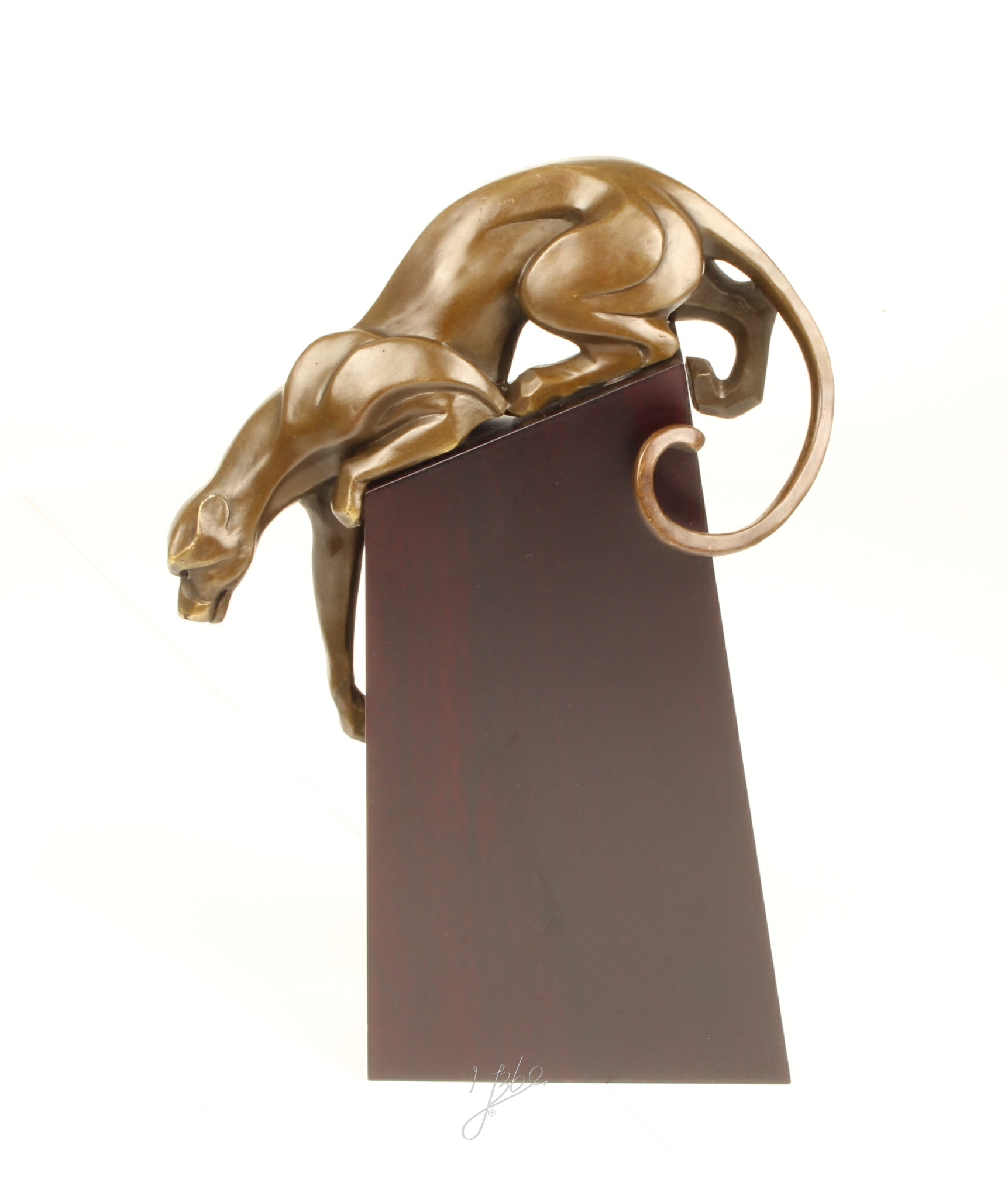 Elegante Bronze Panther Skulptur auf edlem Holzsockel 3