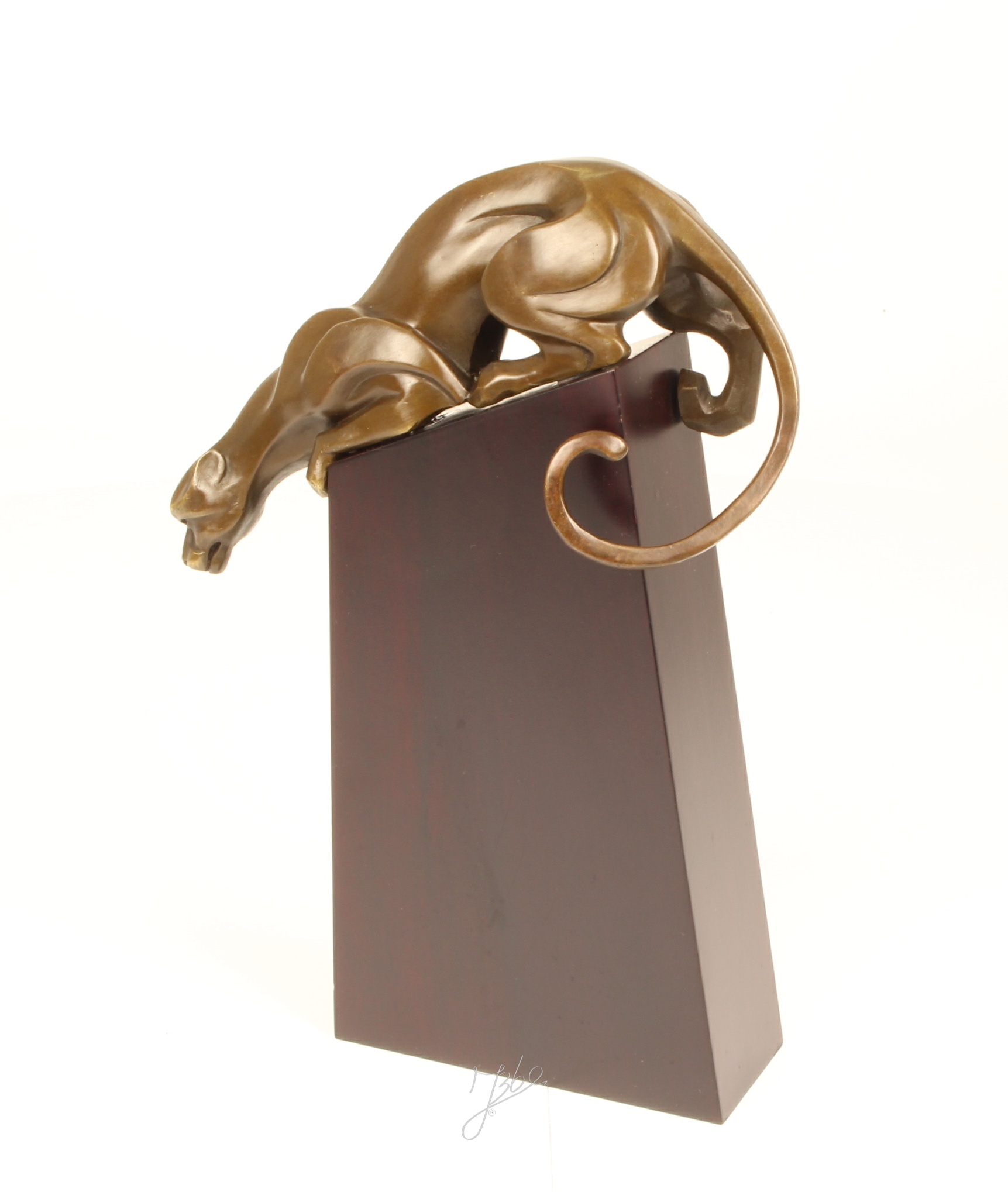 Elegante Bronze Panther Skulptur auf edlem Holzsockel 4