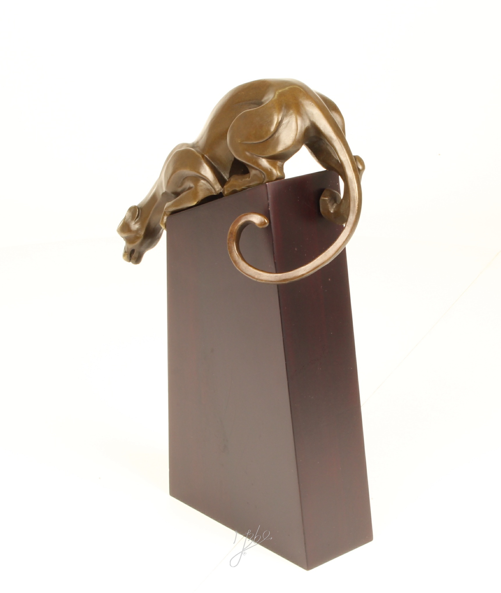 Elegante Bronze Panther Skulptur auf edlem Holzsockel 8