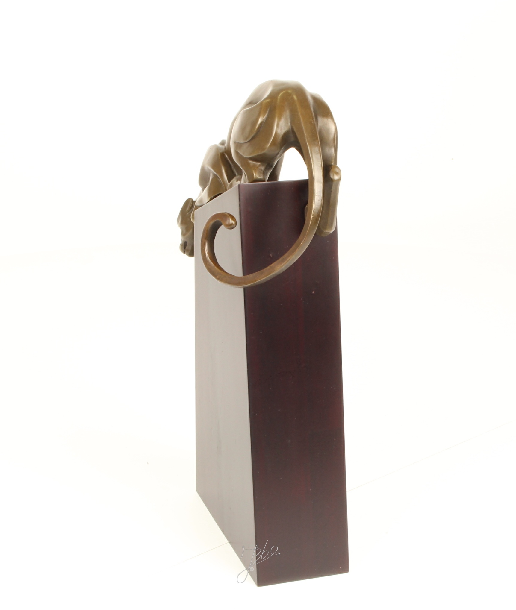 Elegante Bronze Panther Skulptur auf edlem Holzsockel 7