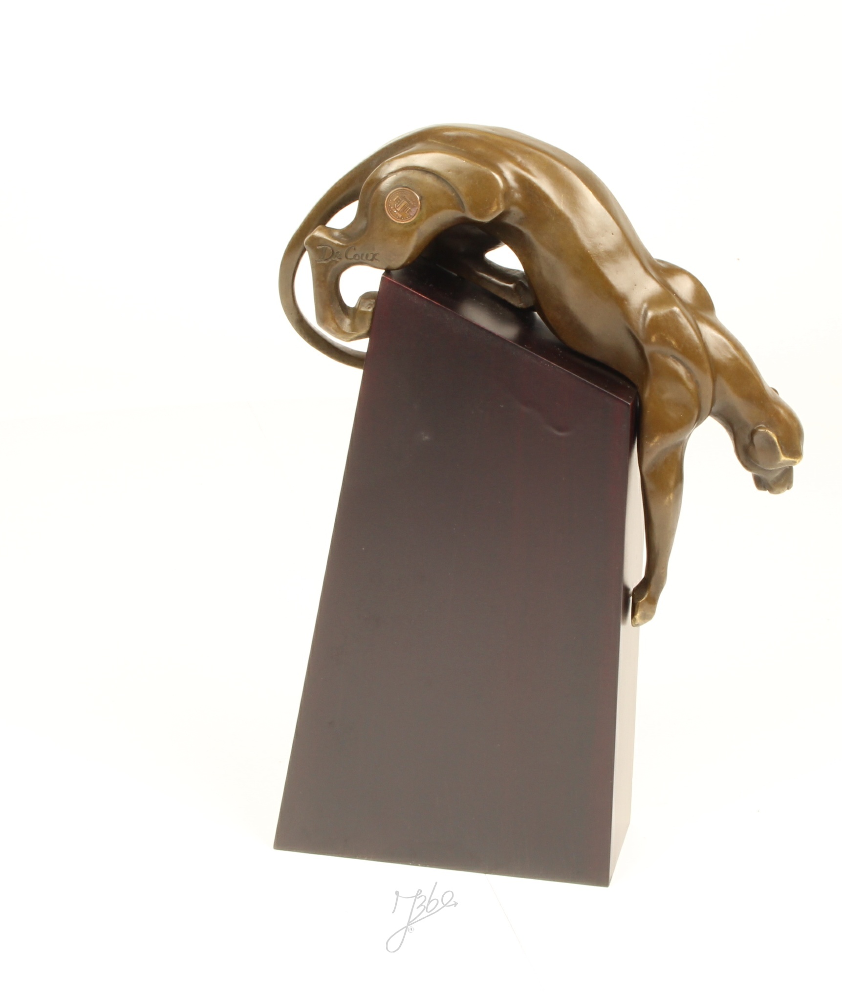 Elegante Bronze Panther Skulptur auf edlem Holzsockel 12
