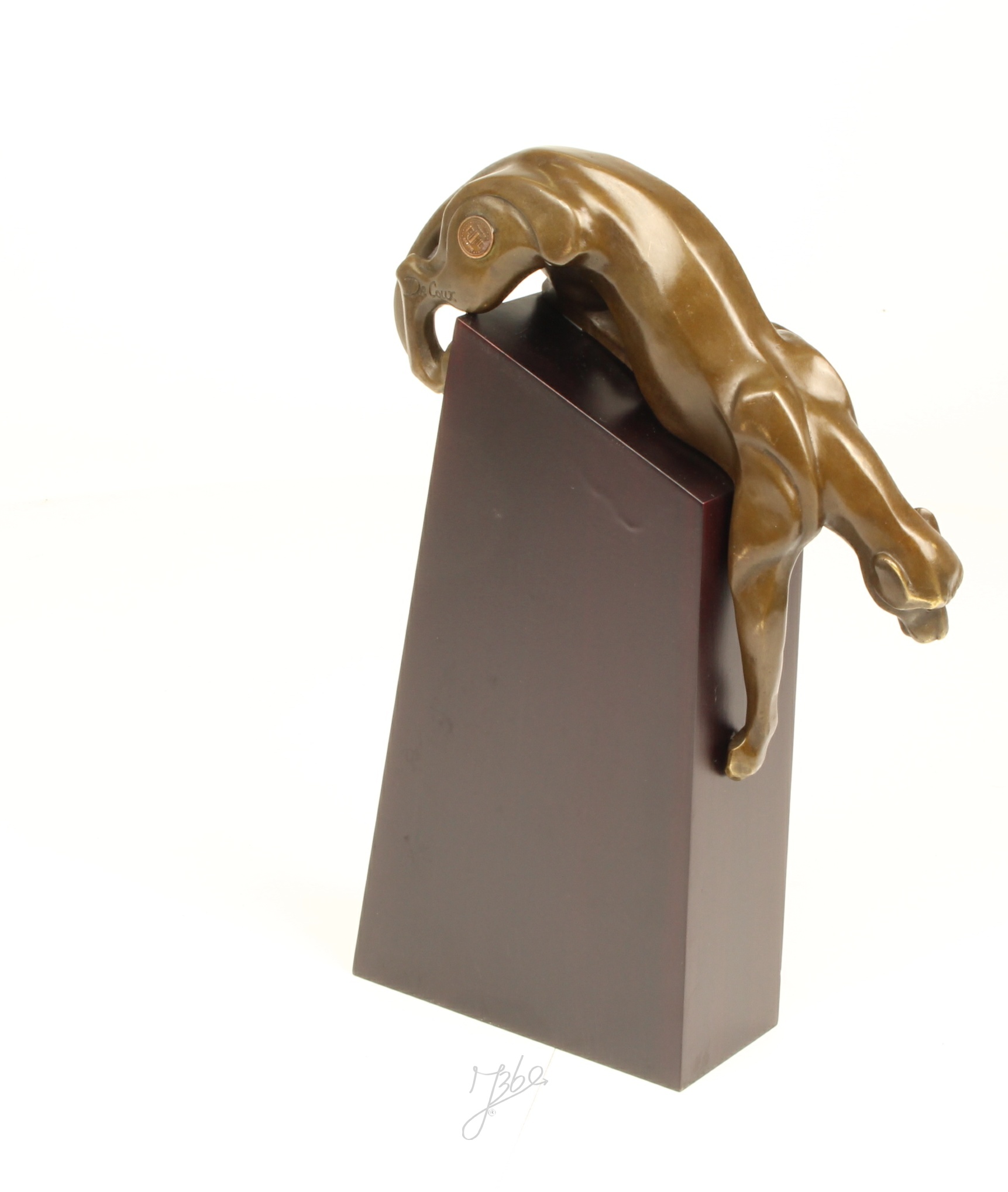 Elegante Bronze Panther Skulptur auf edlem Holzsockel 11