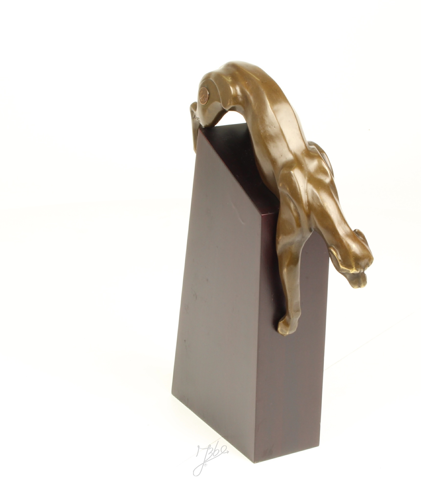 Elegante Bronze Panther Skulptur auf edlem Holzsockel 13