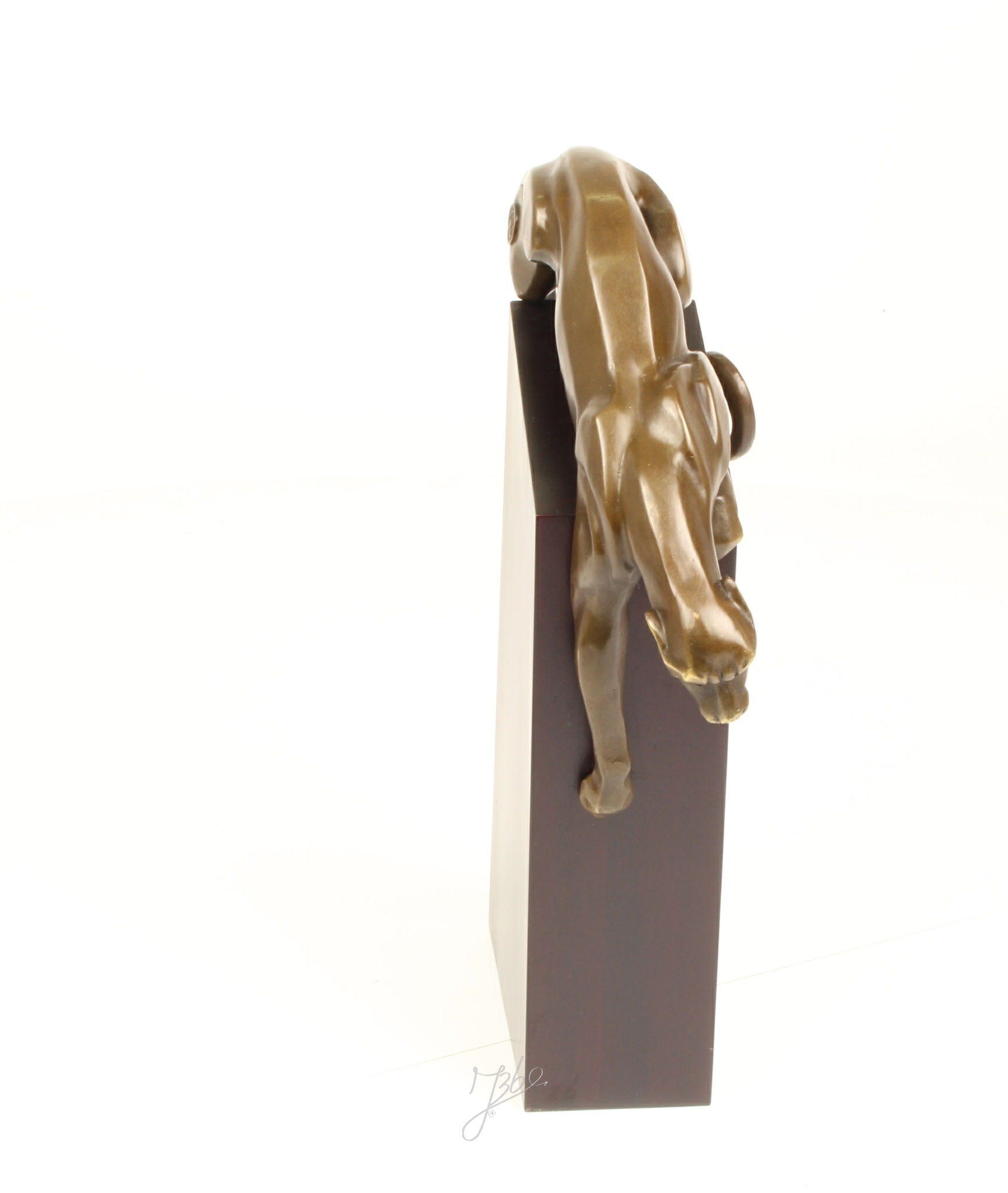 Elegante Bronze Panther Skulptur auf edlem Holzsockel 14