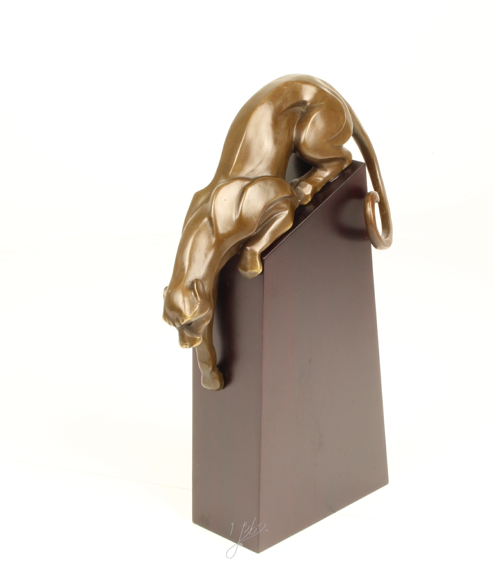 Elegante Bronze Panther Skulptur auf edlem Holzsockel 16