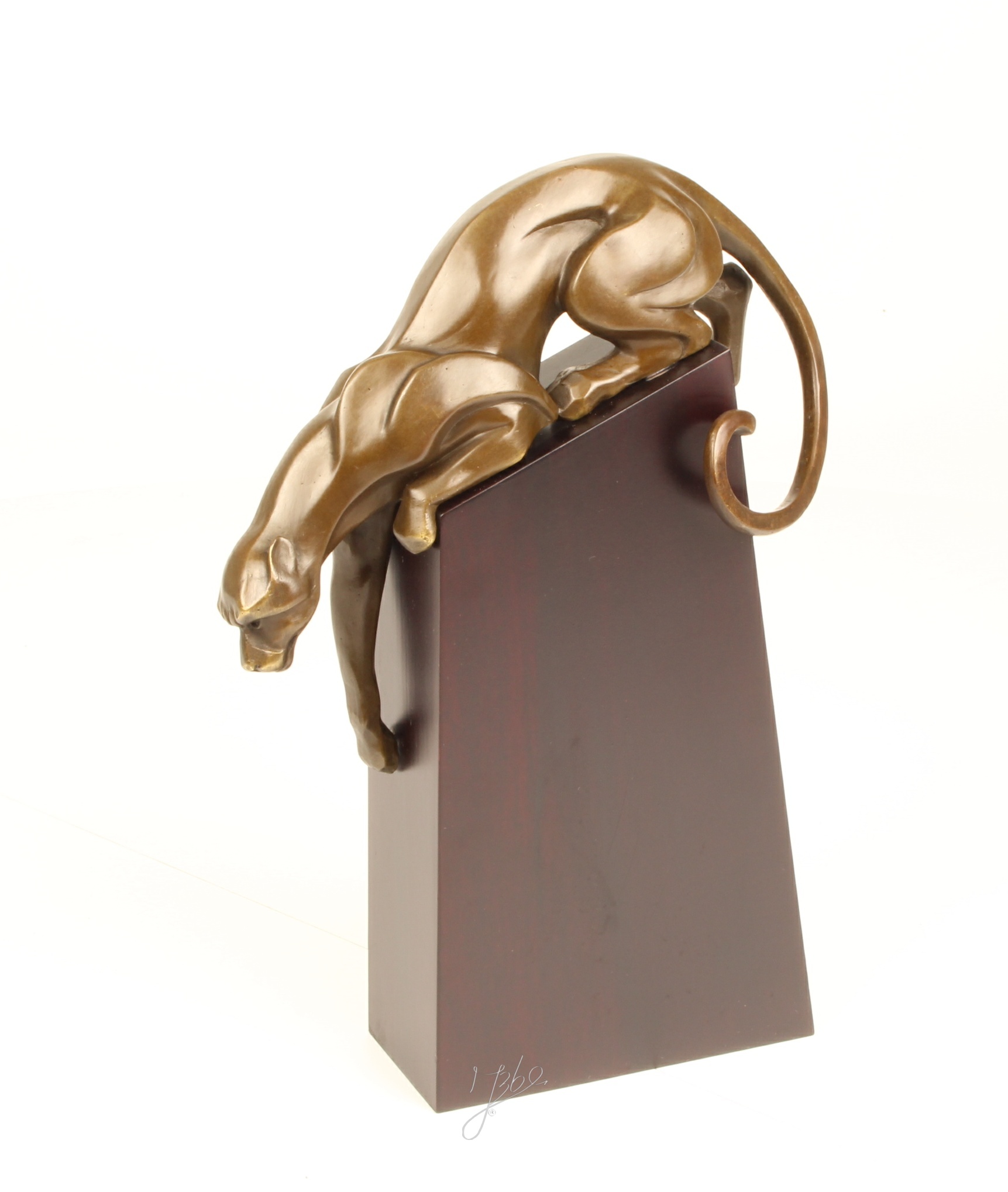 Elegante Bronze Panther Skulptur auf edlem Holzsockel 17