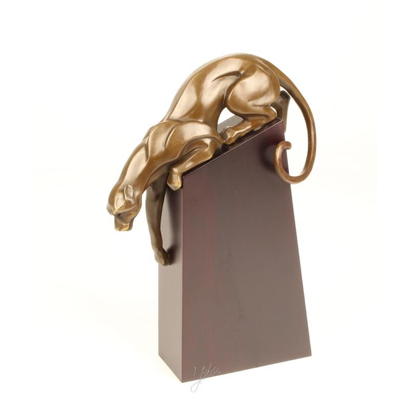 Elegante Bronze Panther Skulptur auf edlem Holzsockel 2