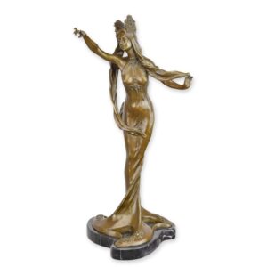 Elegante Jugendstil Bronze Dame  Kunstvolle Skulptur einer Frau