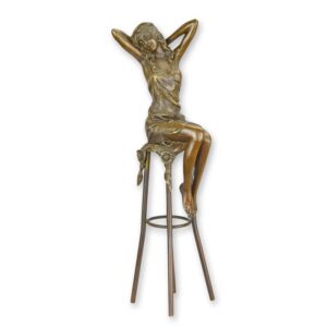 Elegante Bronzefiguren Dame Bronzeskulptur Frau auf Barhocker