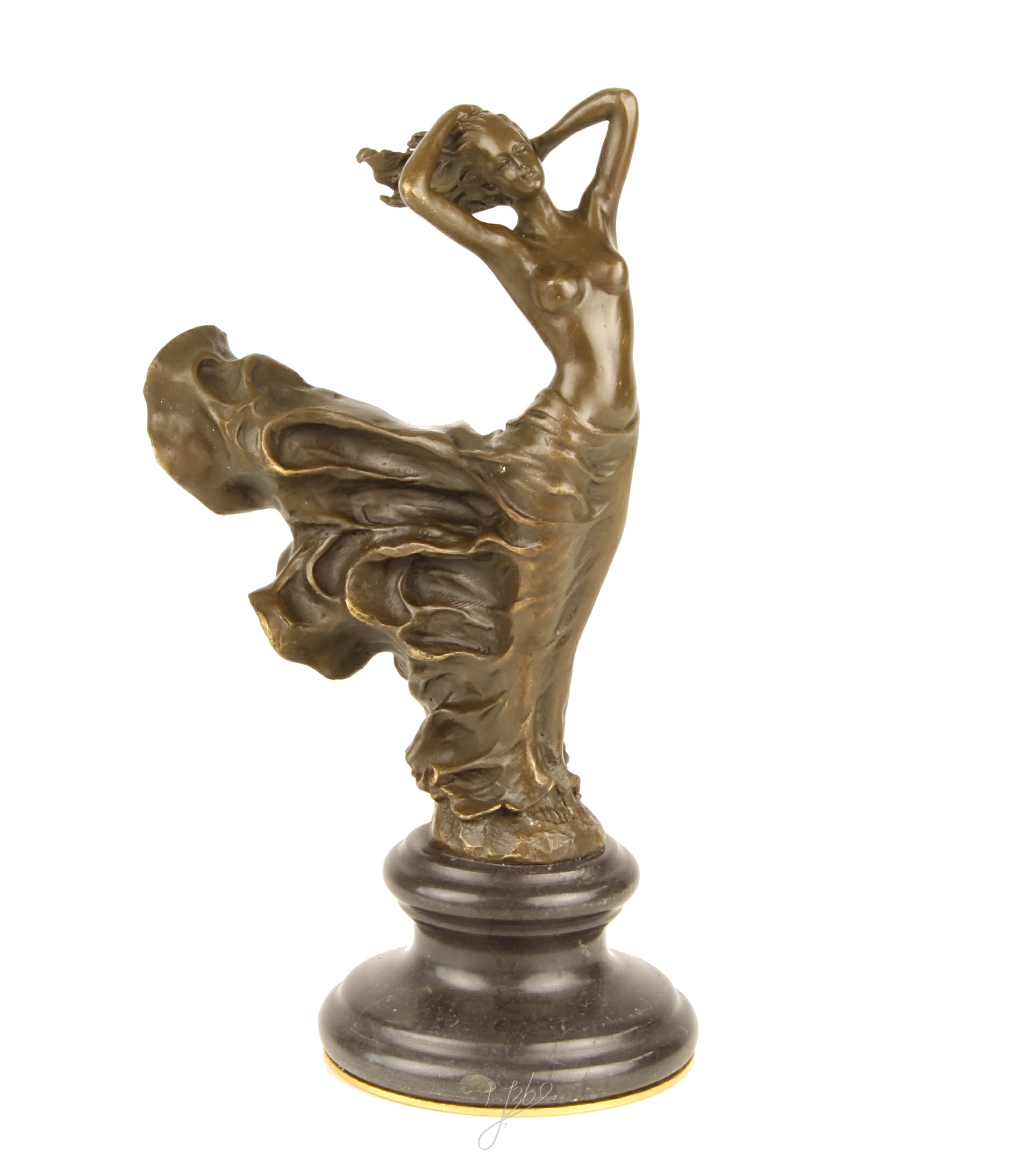Elegante Tanzende Bronzefigur Skulptur einer Frau im Wirbelnden Kleid 3
