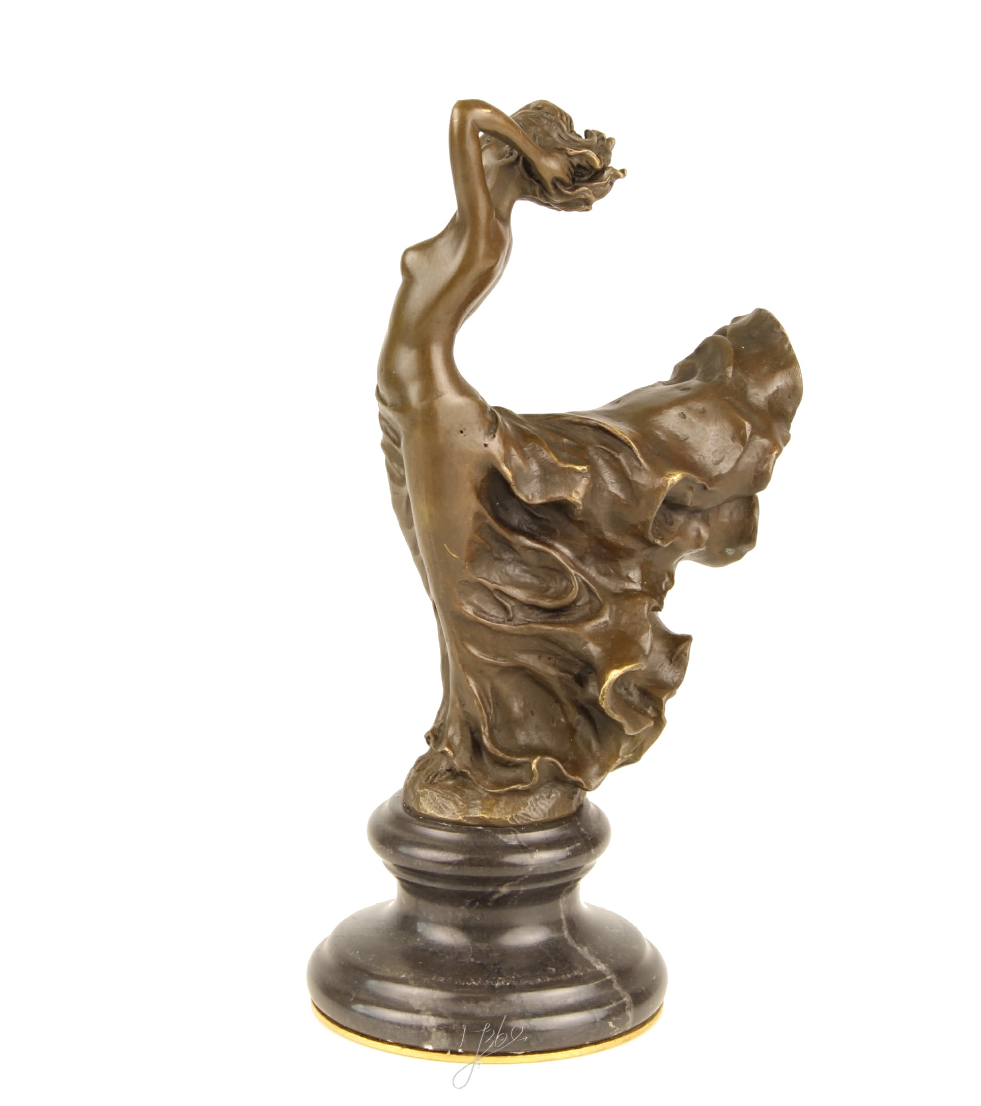 Elegante Tanzende Bronzefigur Skulptur einer Frau im Wirbelnden Kleid 10