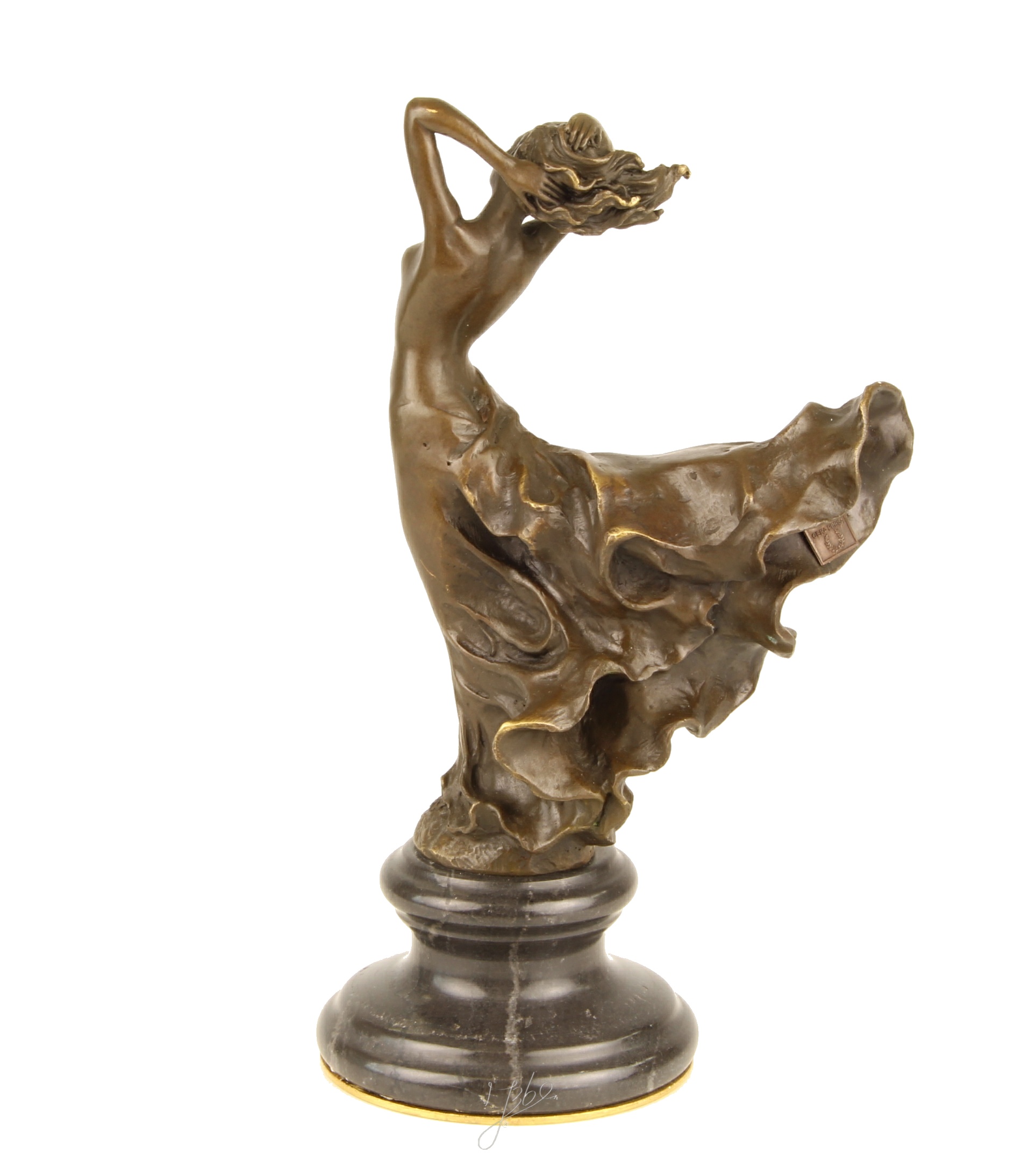 Elegante Tanzende Bronzefigur Skulptur einer Frau im Wirbelnden Kleid 11