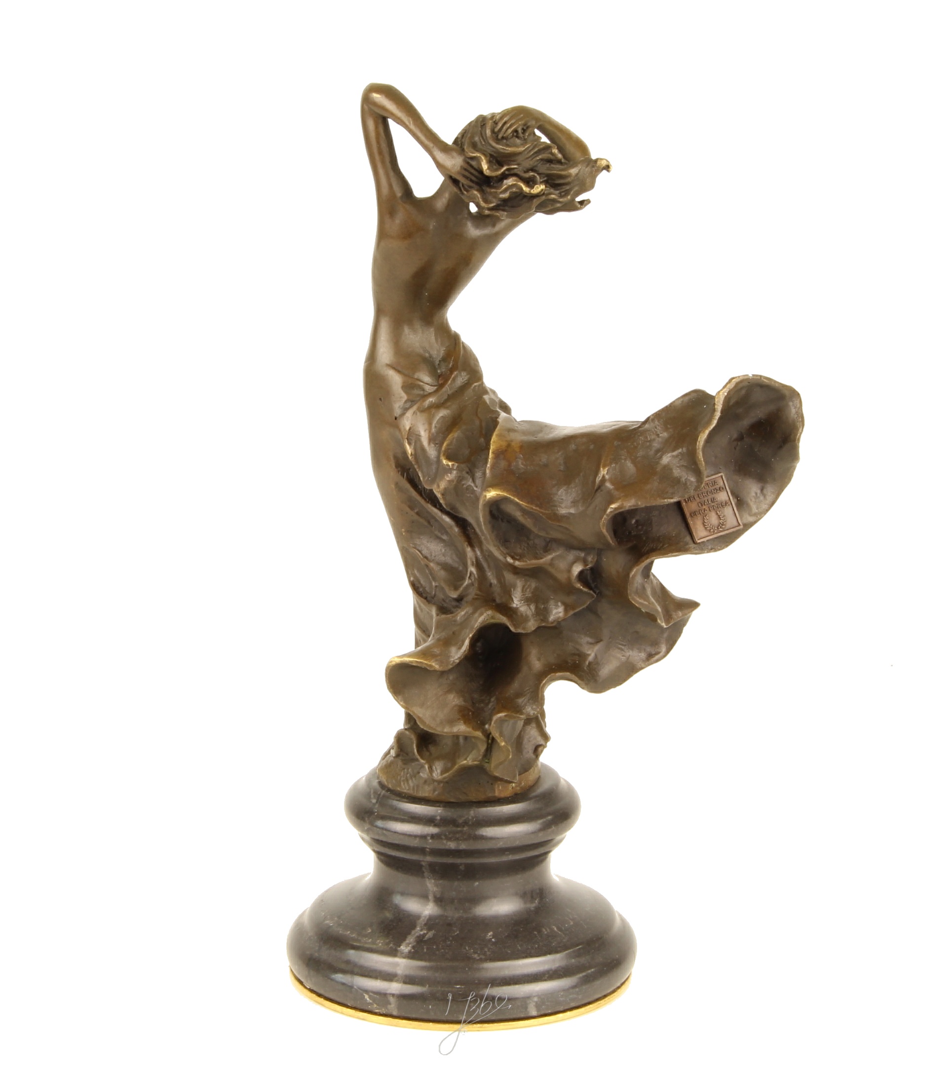 Elegante Tanzende Bronzefigur Skulptur einer Frau im Wirbelnden Kleid 9