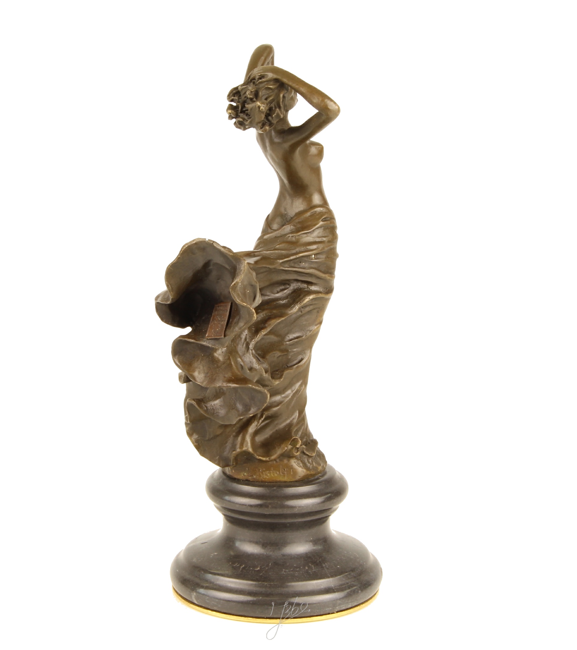 Elegante Tanzende Bronzefigur Skulptur einer Frau im Wirbelnden Kleid 14