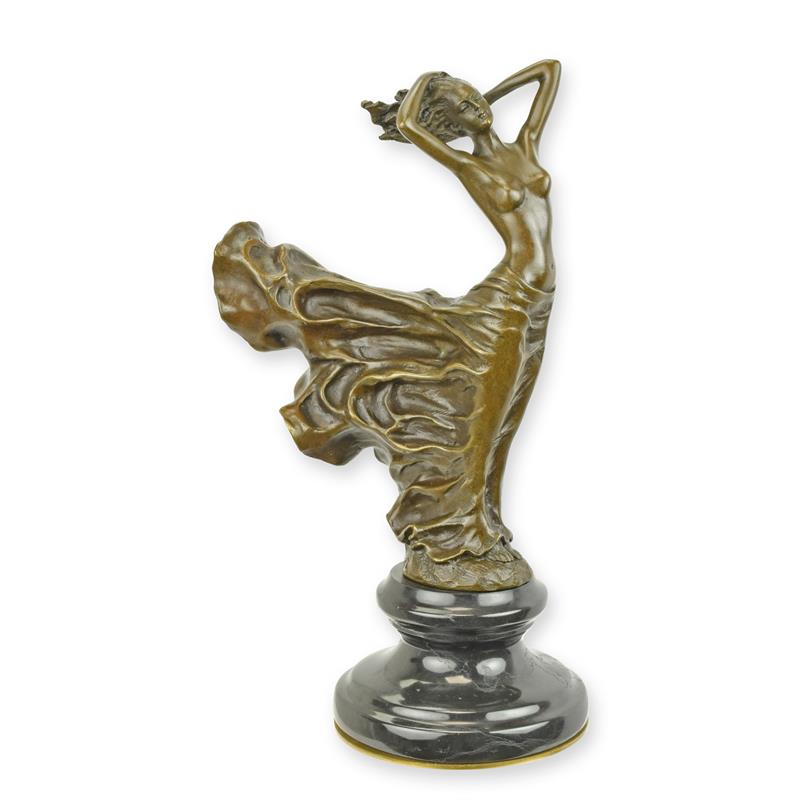 Elegante Tanzende Bronzefigur Skulptur einer Frau im Wirbelnden Kleid 2
