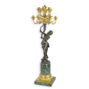Eleganter Bronze-Kerzenleuchter mit Figuren auf Marmorsockel