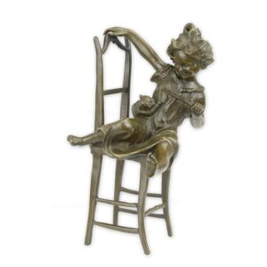 Handgefertigte Bronzekunst Fröhliches Mädchen mit Katze Skulptur