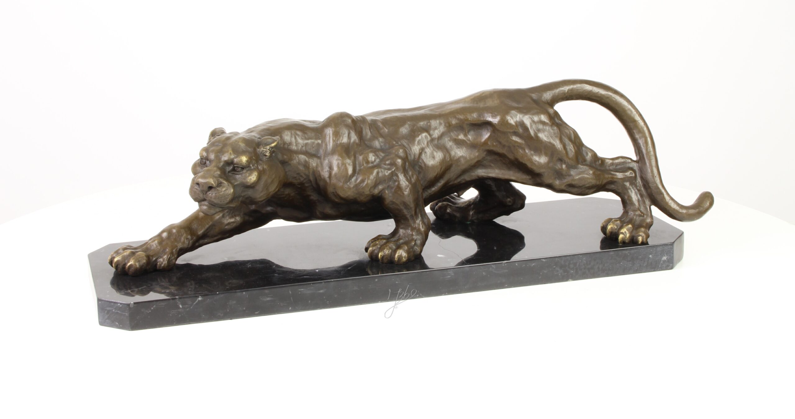 Exquisite Bronze Panther Skulptur Lauernder Panther auf Sockel 3