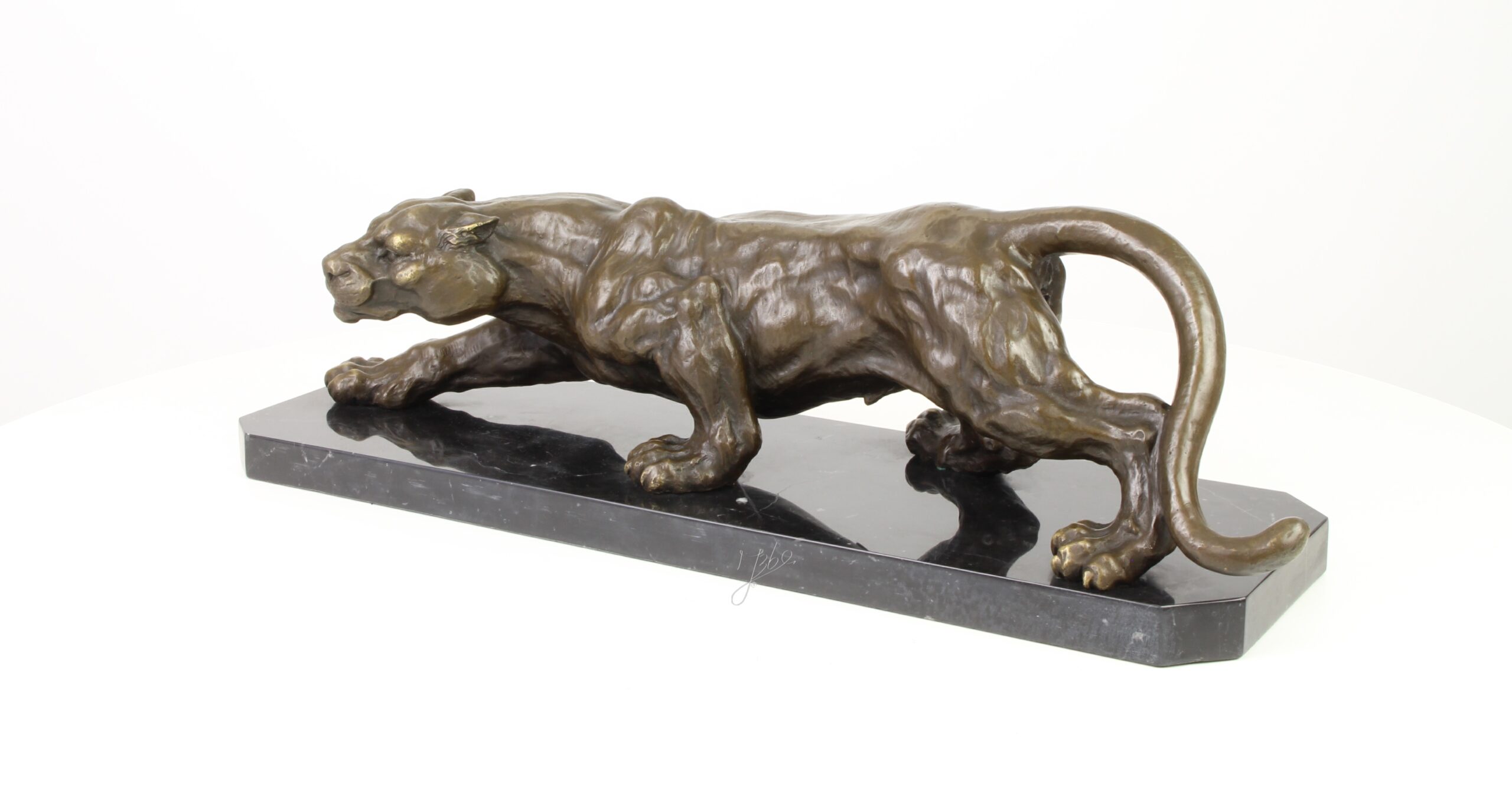 Exquisite Bronze Panther Skulptur Lauernder Panther auf Sockel 5