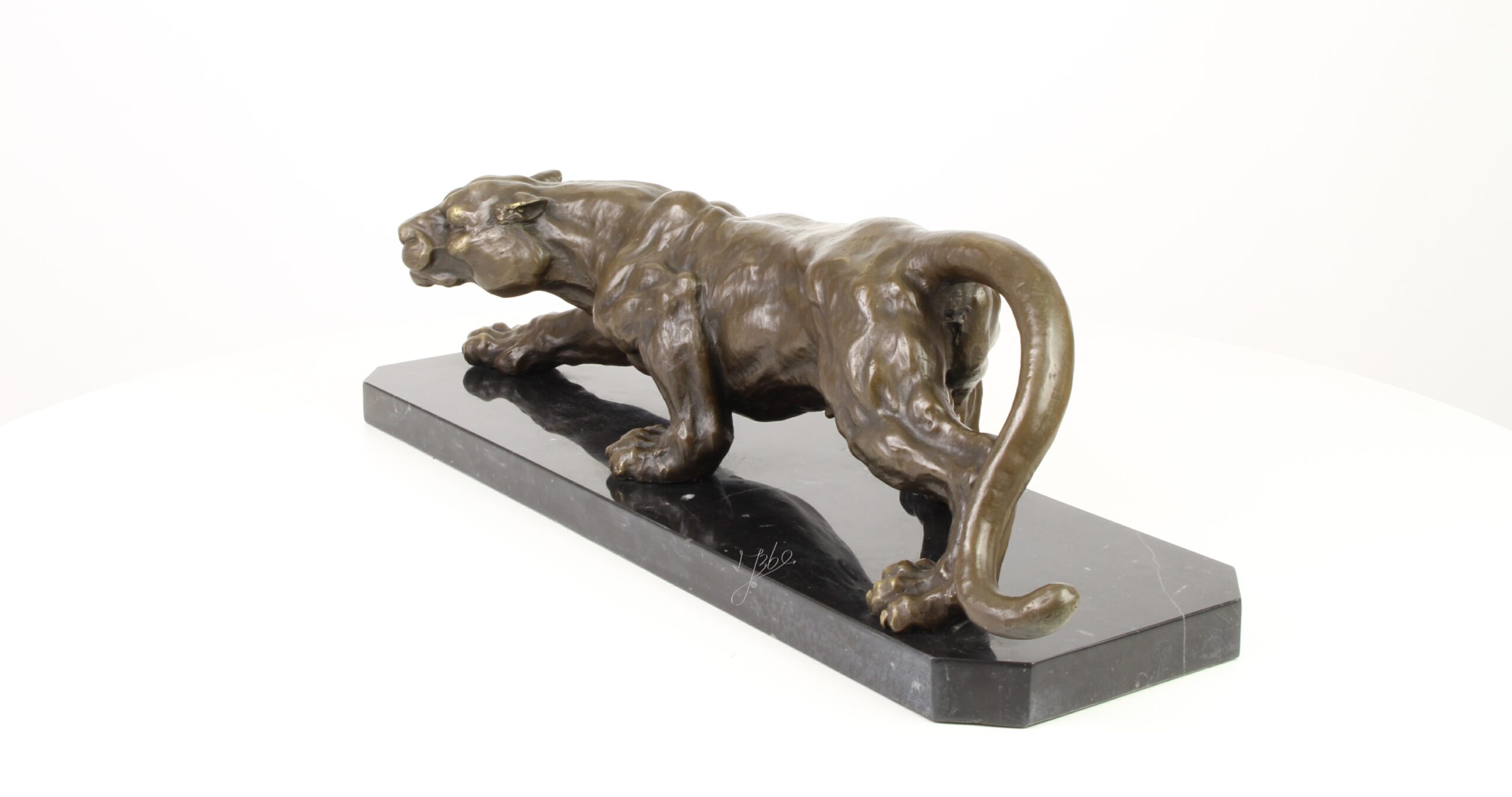 Exquisite Bronze Panther Skulptur Lauernder Panther auf Sockel 8