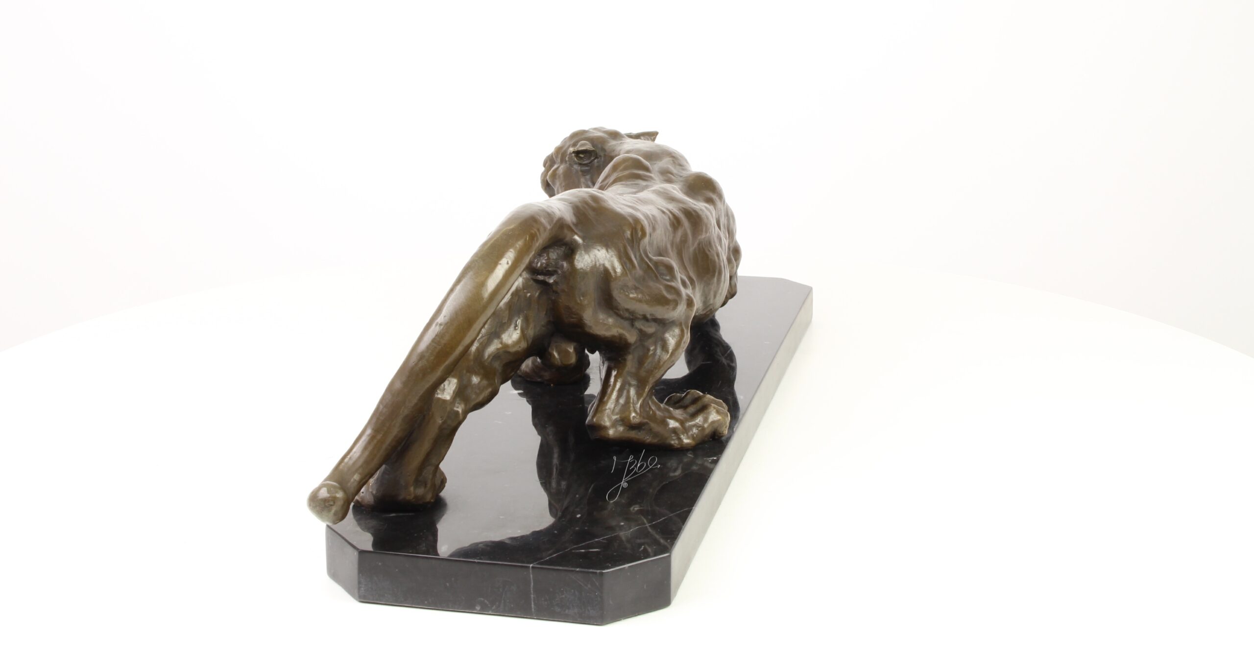 Exquisite Bronze Panther Skulptur Lauernder Panther auf Sockel 6