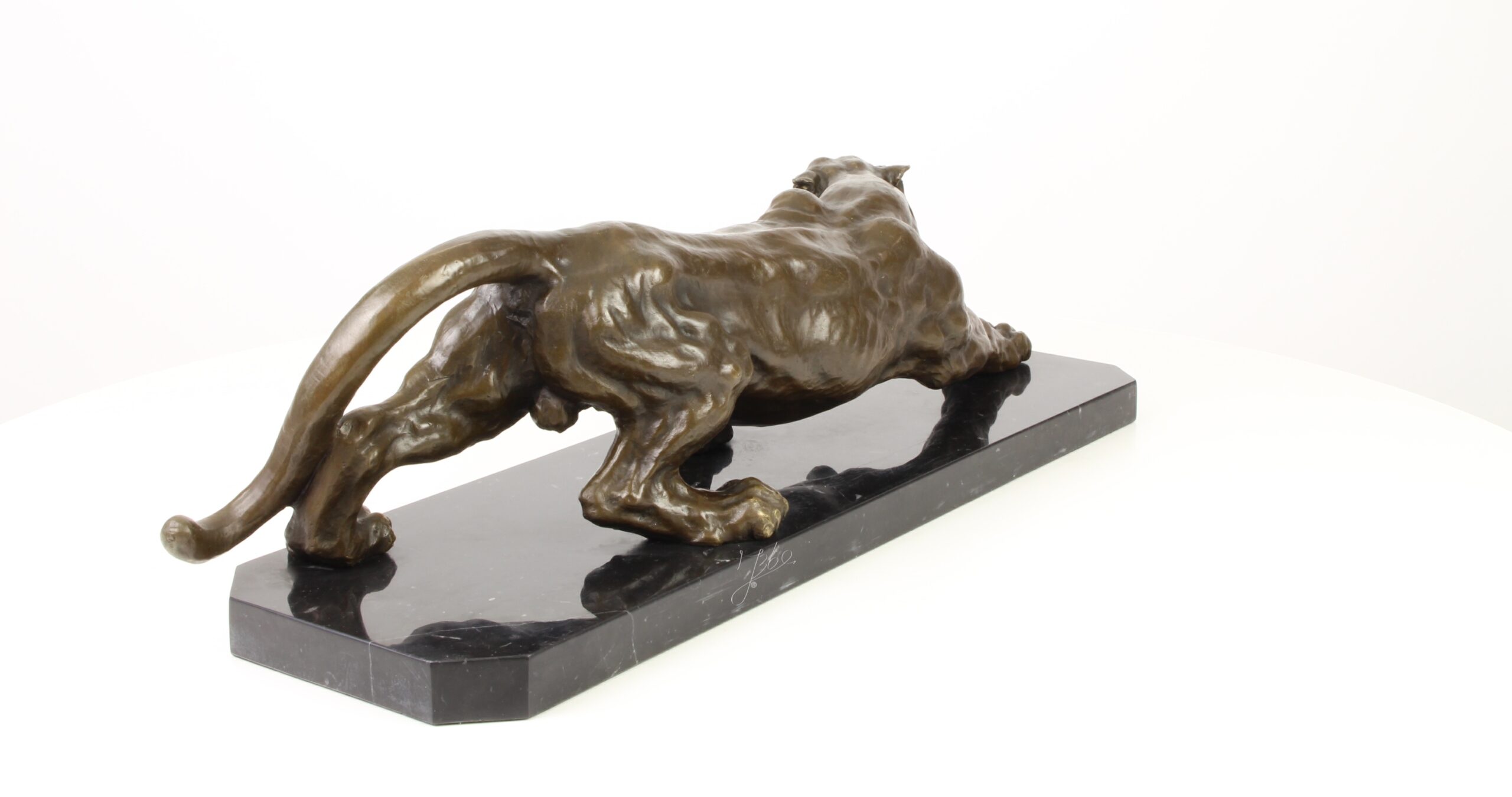 Exquisite Bronze Panther Skulptur Lauernder Panther auf Sockel 9