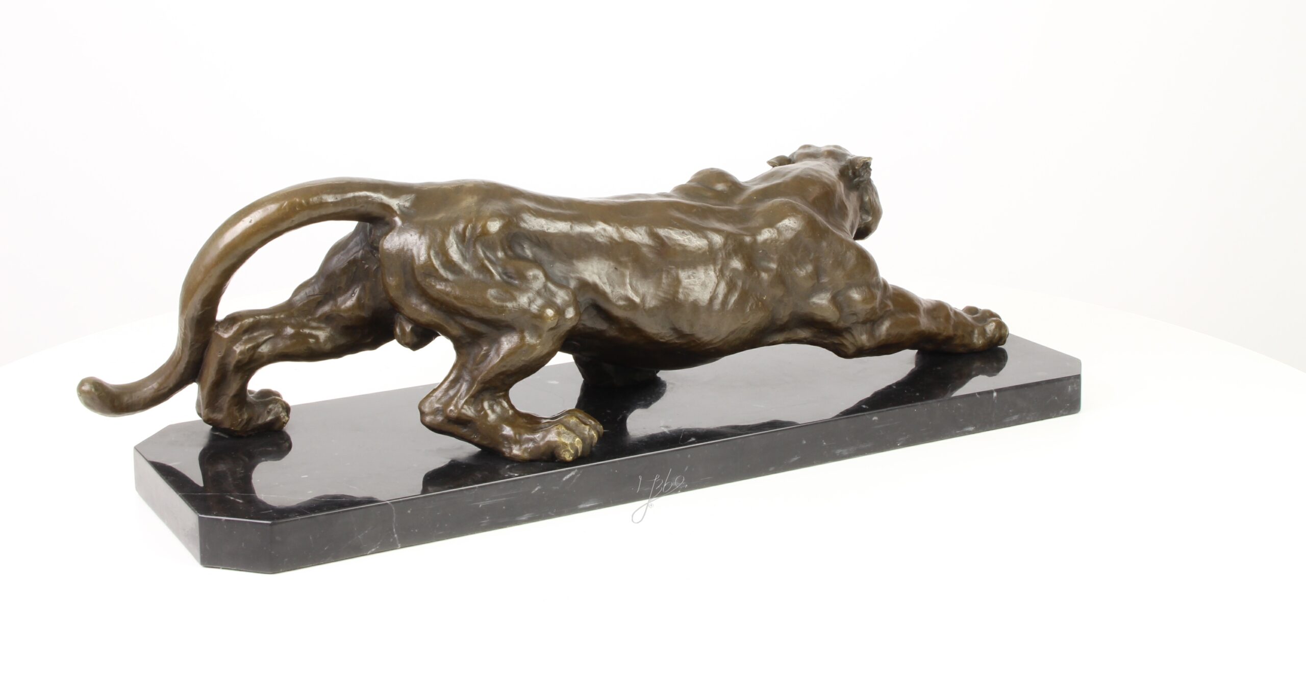 Exquisite Bronze Panther Skulptur Lauernder Panther auf Sockel 10