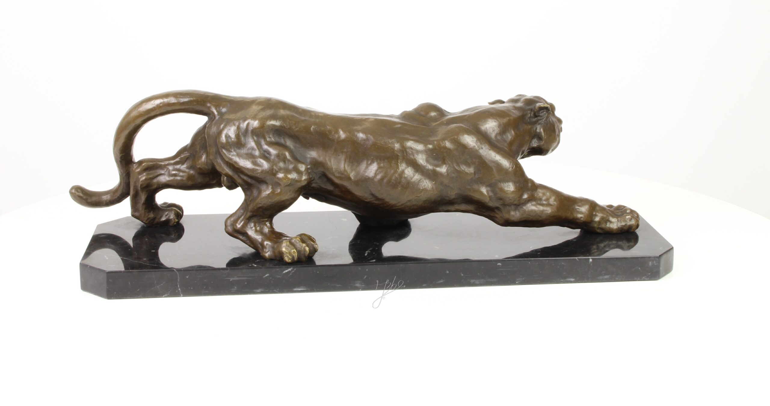 Exquisite Bronze Panther Skulptur Lauernder Panther auf Sockel 11