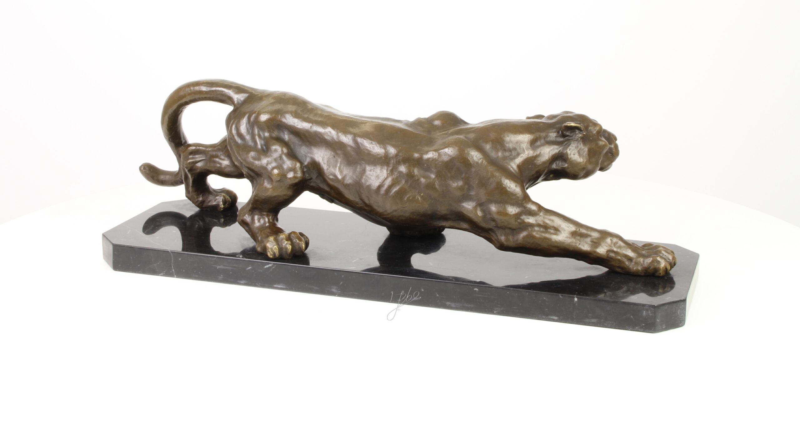 Exquisite Bronze Panther Skulptur Lauernder Panther auf Sockel 12