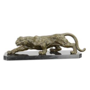 Exquisite Bronze Panther Skulptur Lauernder Panther auf Sockel