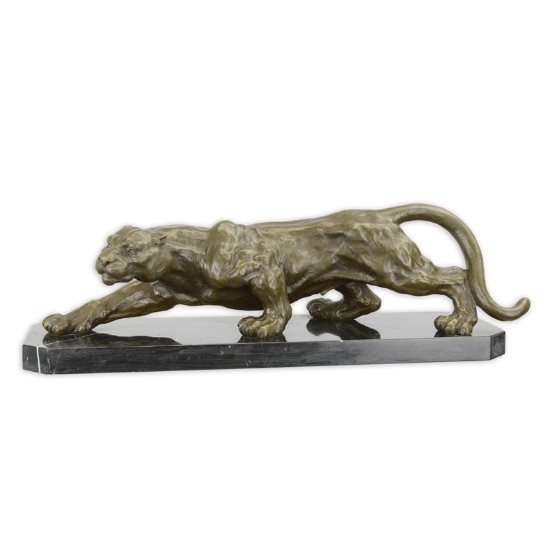 Exquisite Bronze Panther Skulptur Lauernder Panther auf Sockel 2