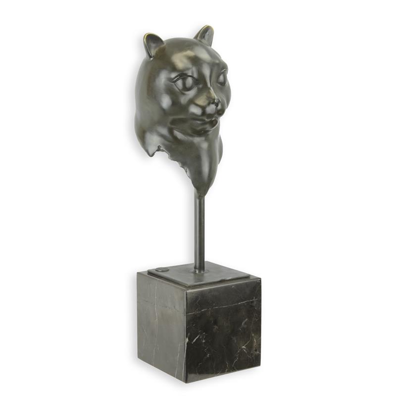 Exquisite Bronze Katzenkopf Skulptur Metallkatze auf Sockel 2