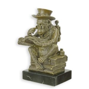 Einzigartige Steampunk Affen Skulptur Bronze Affe mit Zylinder  Büchern