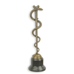 Elegante Bronze Äskulapstab Skulptur  Medizinisches Symbol Kunstwerk