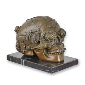 Einzigartige Steampunk Bronze Schädelskulptur mit Zahnrädern