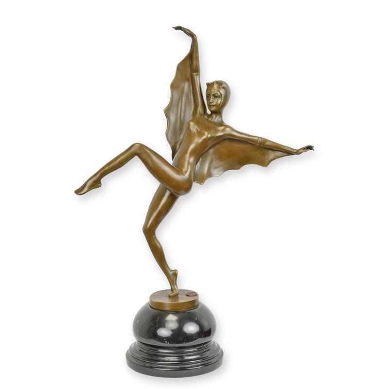 Elegante Bronze Tanzfigur Bronzeskulptur mit ausgebreiteten Armen 2