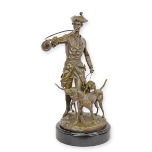 Exquisite Bronze Jägerskulptur detaillierte Kunst mit Jagdhunden