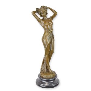 Elegante Bronzefigur einer Frau Künstlerische Statue mit Erhobenen Händen