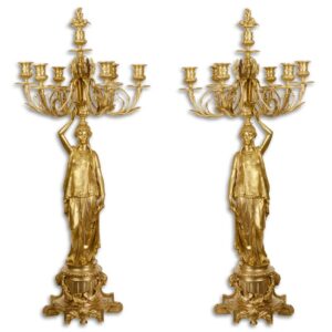 Antike siebenarmige vergoldete Bronze Kandelaber Elegante Kerzenhalter