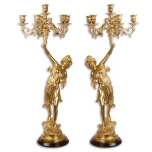 Exquisite Antike Bronzekandelaber Sechsfache Vergoldete Kerzenhalter Perfektion