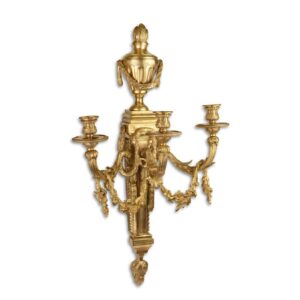 Eleganter dreiflammiger vergoldeter Bronze Wandkerzenhalter Applique