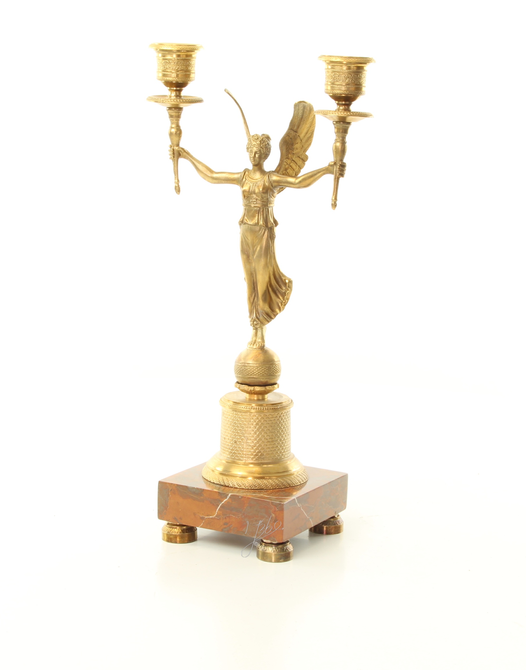 Vergoldeter Engel Bronze Kerzenhalter mit edlem MarmorSockel 4