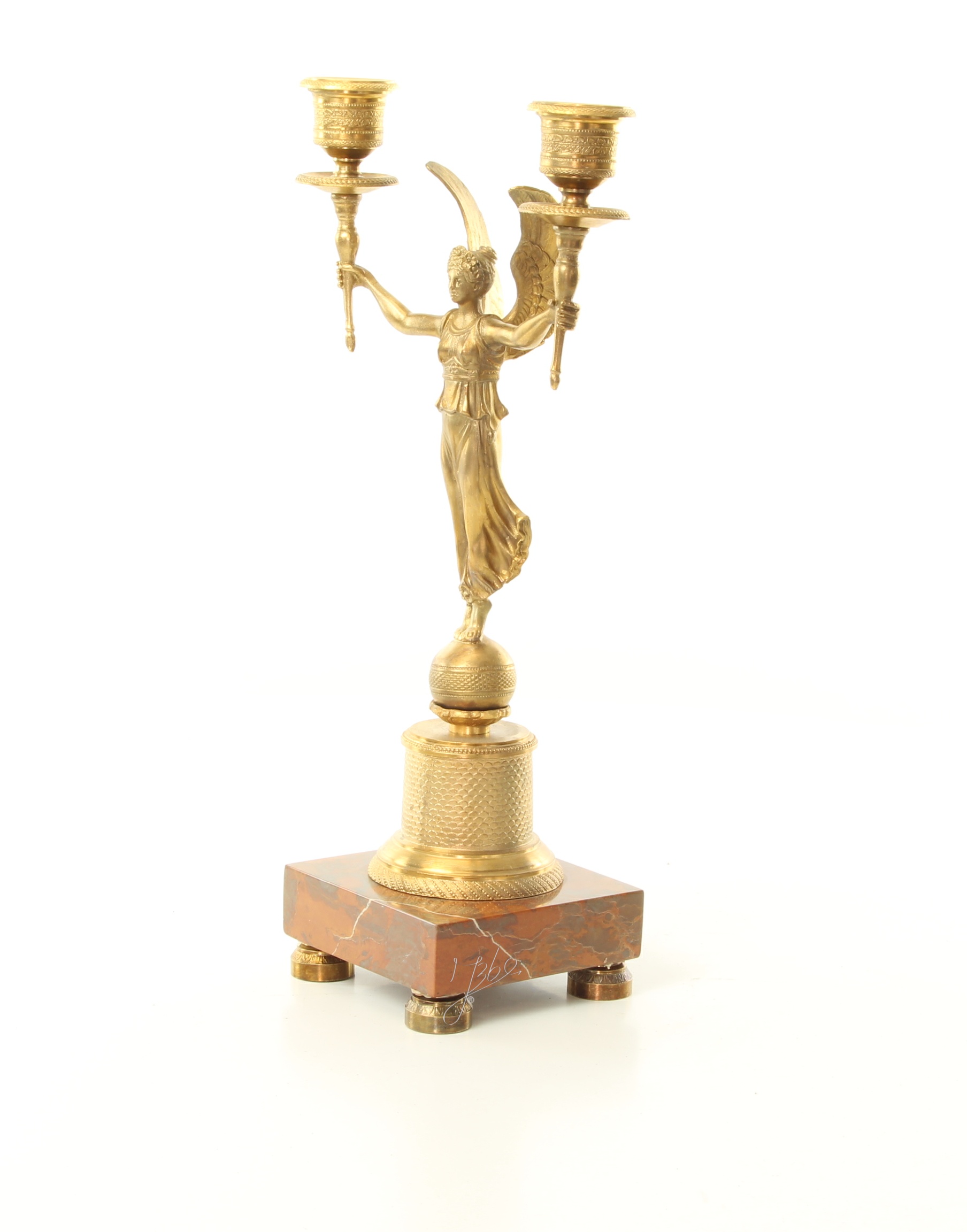 Vergoldeter Engel Bronze Kerzenhalter mit edlem MarmorSockel 9
