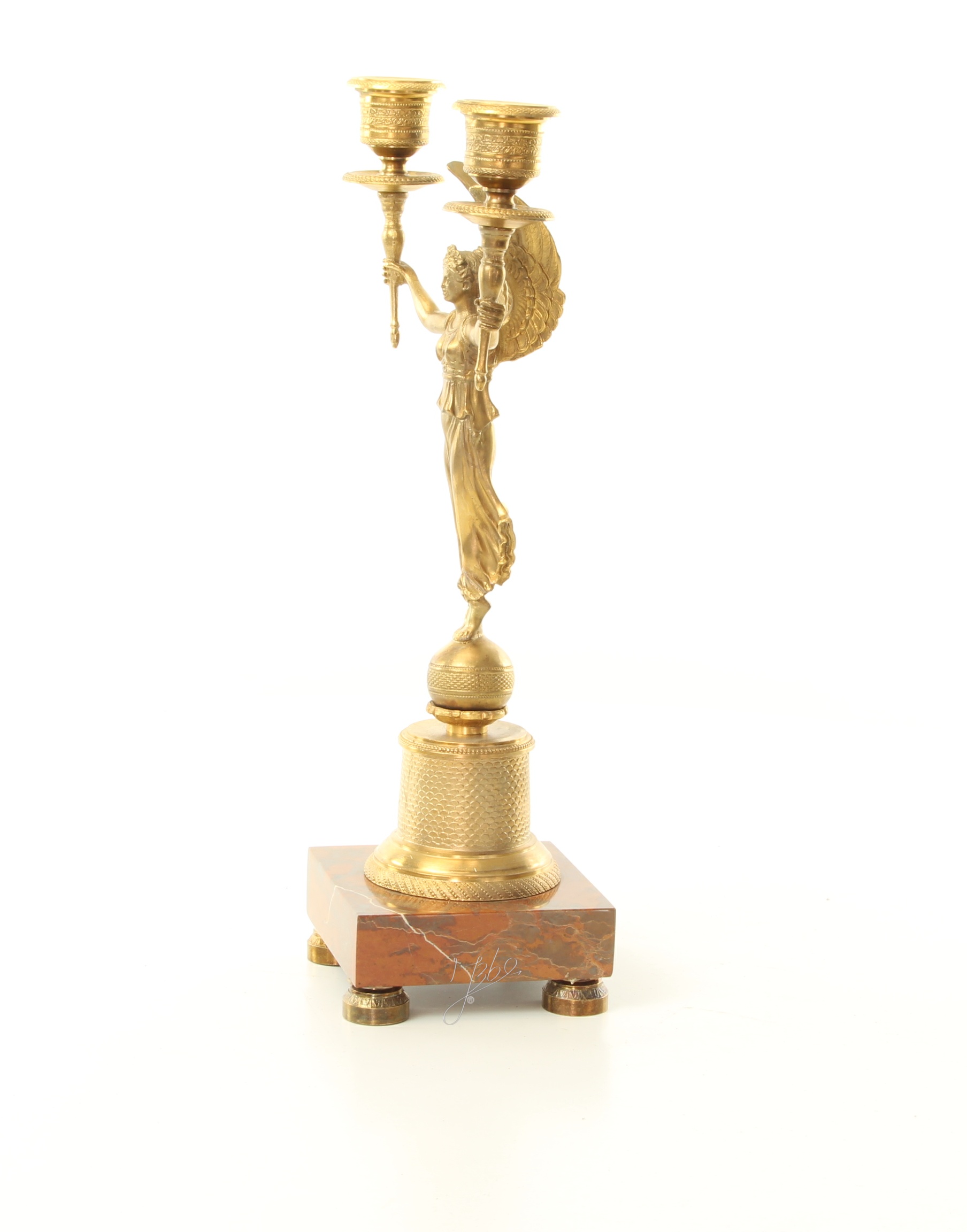 Vergoldeter Engel Bronze Kerzenhalter mit edlem MarmorSockel 7
