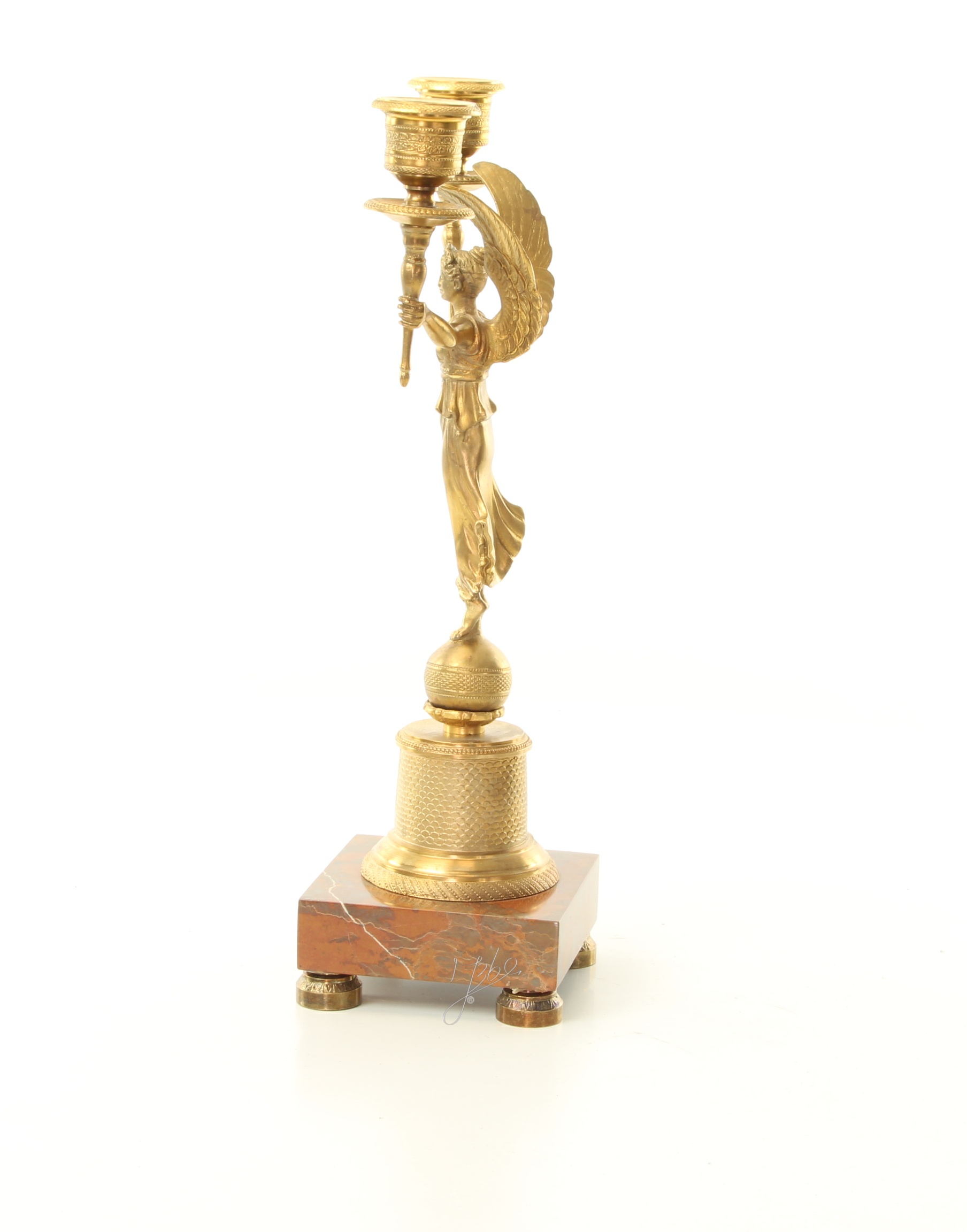 Vergoldeter Engel Bronze Kerzenhalter mit edlem MarmorSockel 8