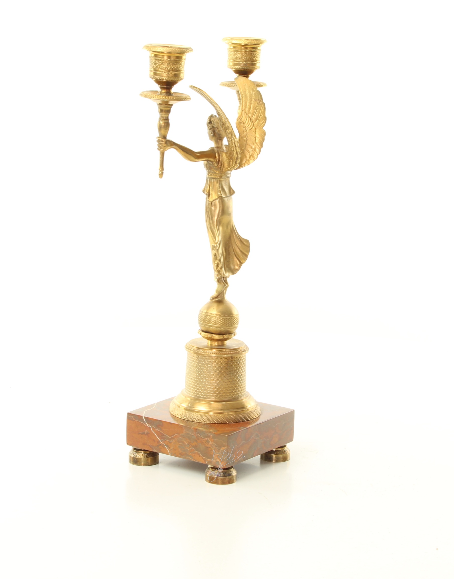 Vergoldeter Engel Bronze Kerzenhalter mit edlem MarmorSockel 5