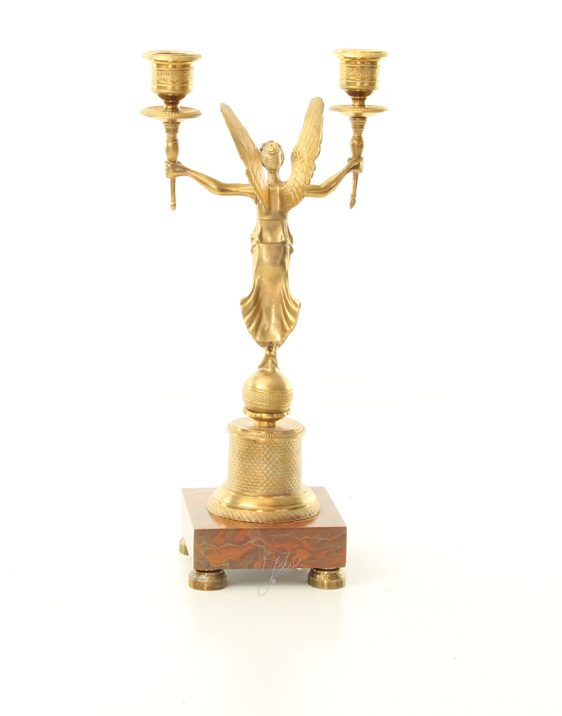 Vergoldeter Engel Bronze Kerzenhalter mit edlem MarmorSockel 6