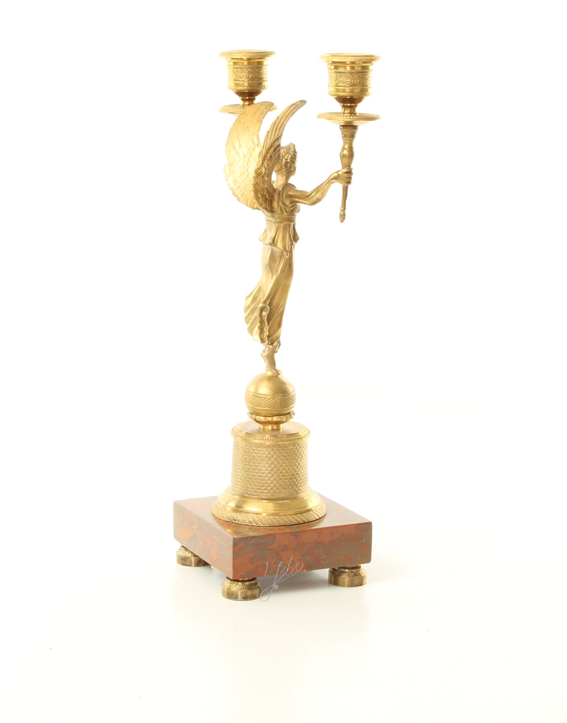 Vergoldeter Engel Bronze Kerzenhalter mit edlem MarmorSockel 13