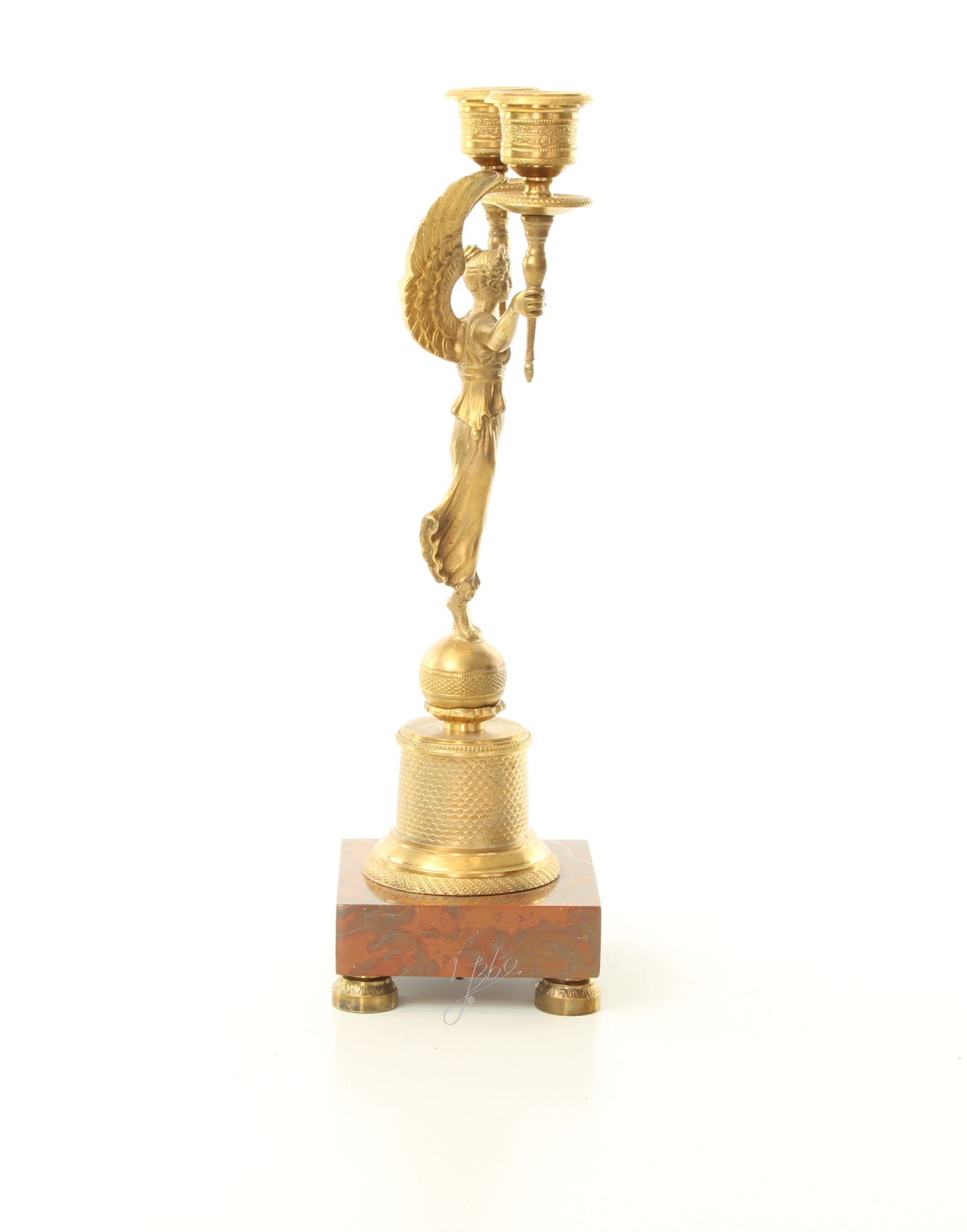 Vergoldeter Engel Bronze Kerzenhalter mit edlem MarmorSockel 14