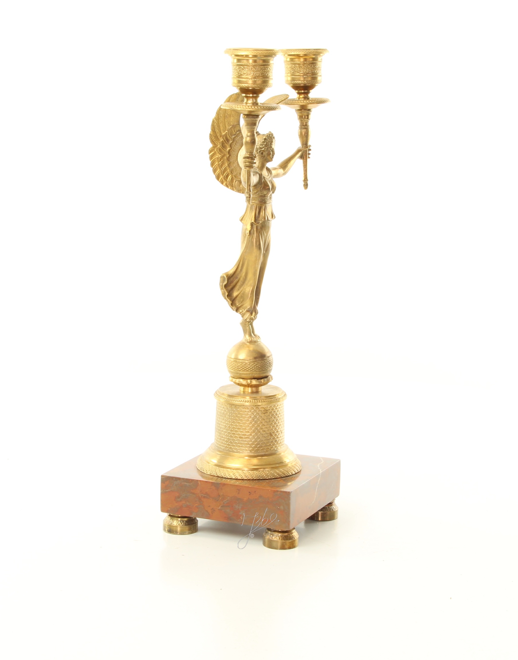 Vergoldeter Engel Bronze Kerzenhalter mit edlem MarmorSockel 15